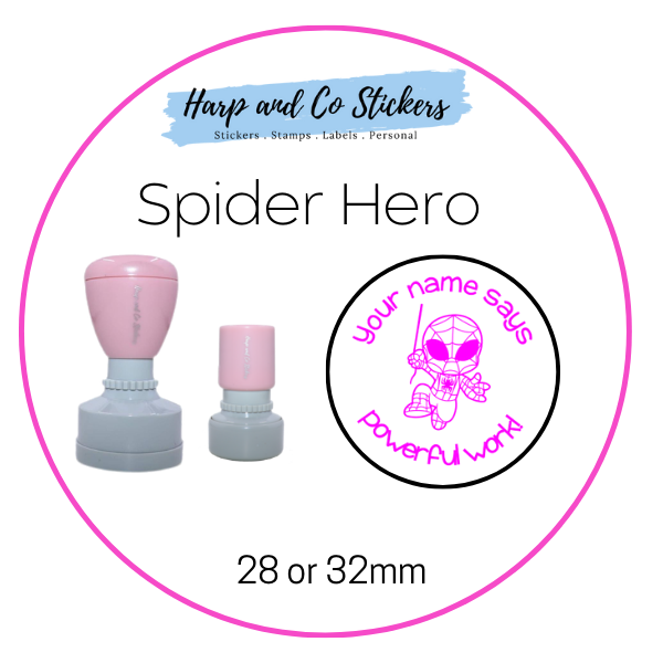 28 or 32mm Personalised Round Stamp - Spider Hero