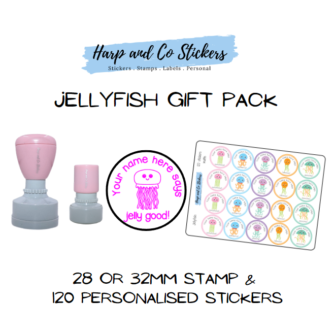 Gift Pack 28 or 32mm Stamp + 120 Stickers - Jellyfish