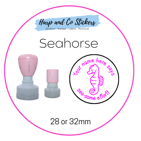 28 or 32mm Personalised Round Stamp - Seahorse