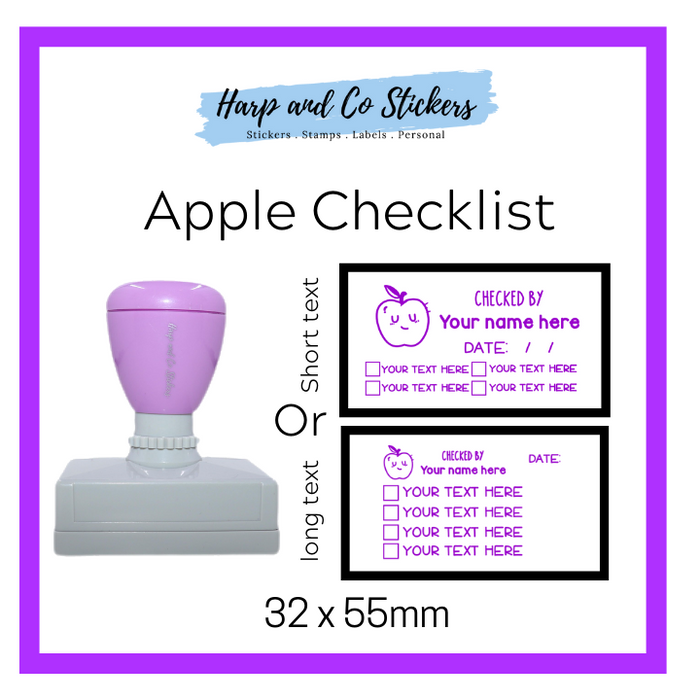 Editable 32 x 55mm - Apple -Personalised Checklist self inking stamp
