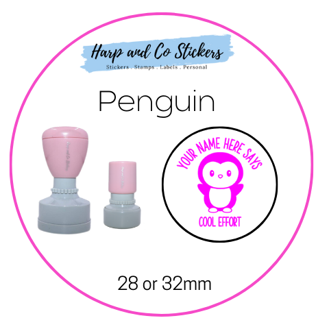 28 or 32mm Personalised Round Stamp - Penguin
