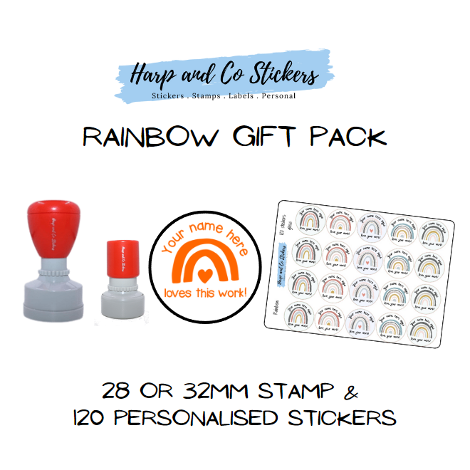 Gift Pack 28 or 32mm Stamp + 120 Stickers - Rainbow