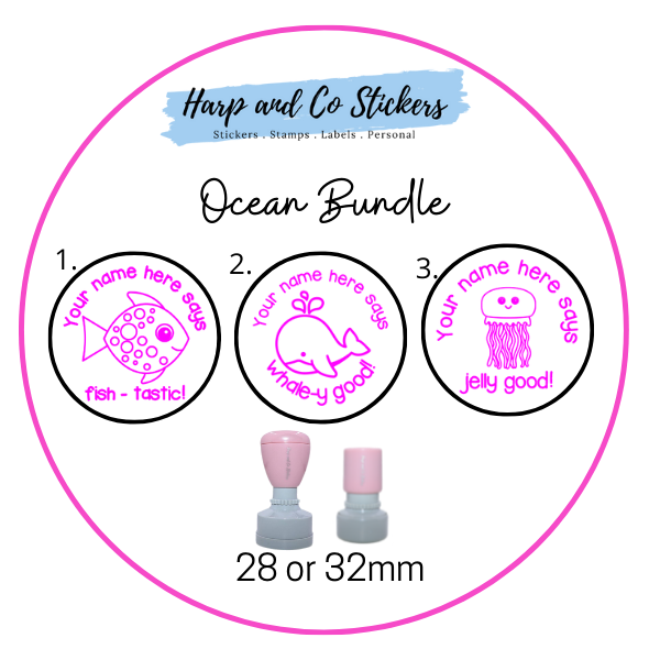 28 or 32mm Personalised Stamp Bundle -  3 Ocean stamps