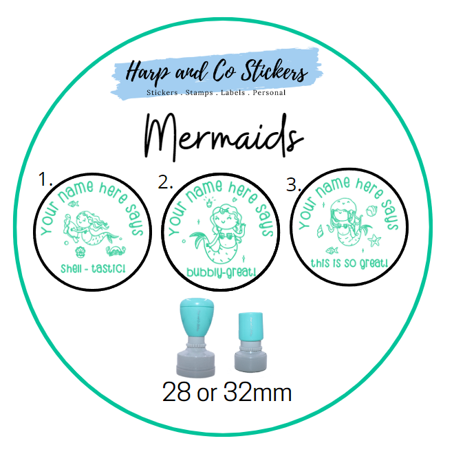 28 or 32mm Personalised Stamp Bundle - 3 Mermaid Stamps