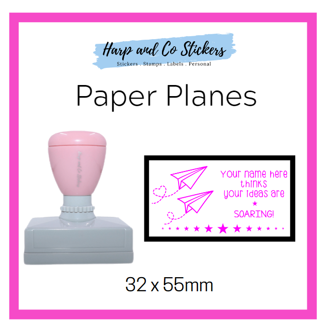 Personalised Rectangle 32 x 55mm stamp - Paper Planes