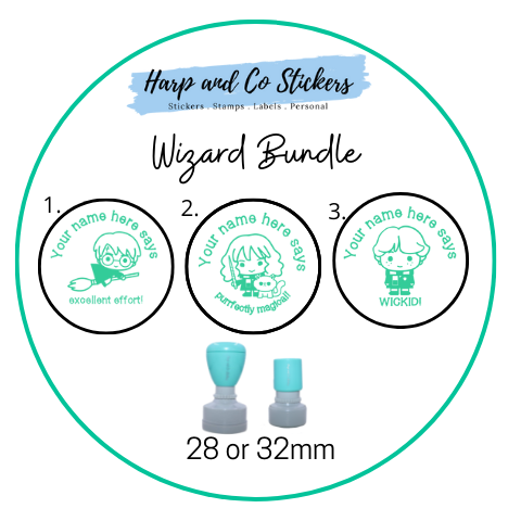 28 or 32mm Personalised Stamp Bundle - 3 Wizard stamps