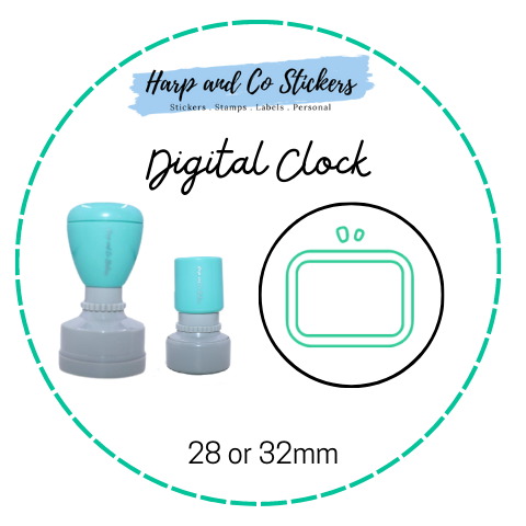 28 or 32mm Round Stamp - Digital Clock