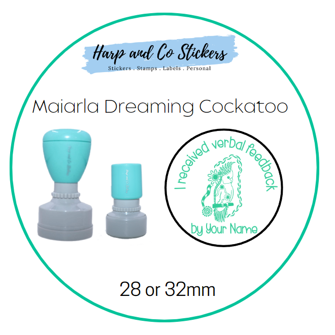 28 or 32mm Personalised Merit Stamp - Maiarla Dreaming Cockatoo
