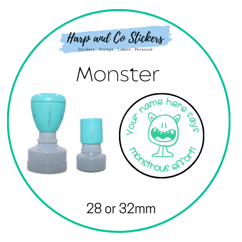 28 or 32mm Personalised Round Stamp - *Monster* - Great for the classroom!