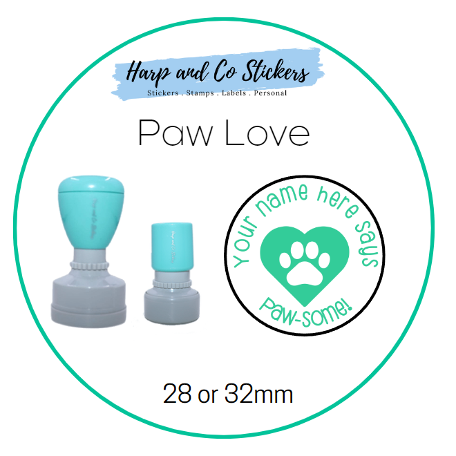 28 or 32mm Personalised Merit Stamp - Paw Love