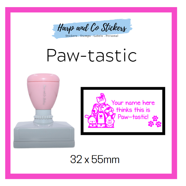 Personalised Rectangle 32 x 55mm stamp - Paw-tastic!