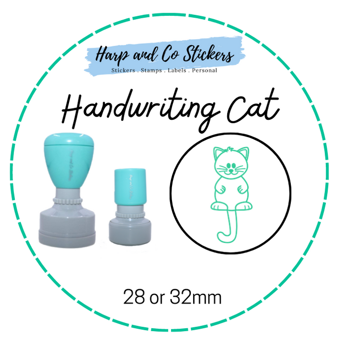 28 or 32mm Round Stamp - Handwriting Cat