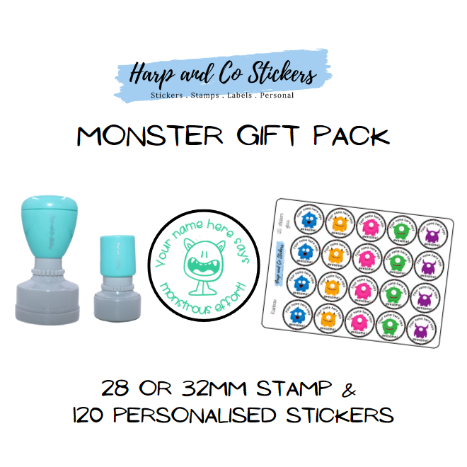 Gift Pack 28 or 32mm Stamp + 120 Stickers - Monster