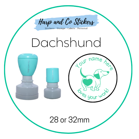 28 or 32mm Personalised Round Stamp - Dachshund