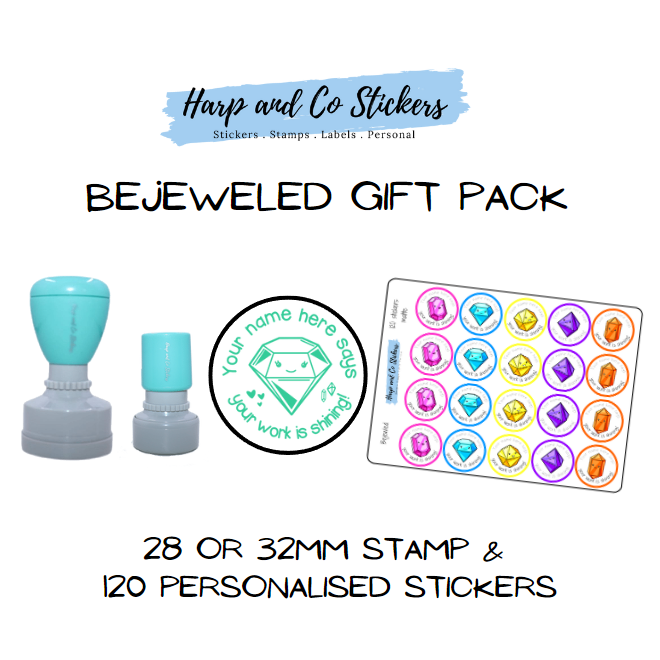 Gift Pack 28 or 32mm Stamp + 120 Stickers - Bejeweled