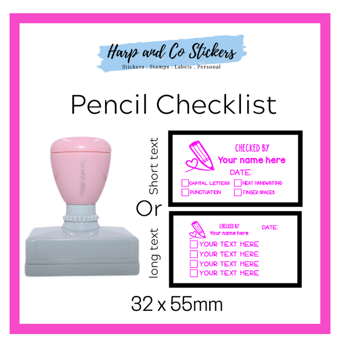 Editable 32 x 55mm - Pencil - Personalised Checklist self inking stamp