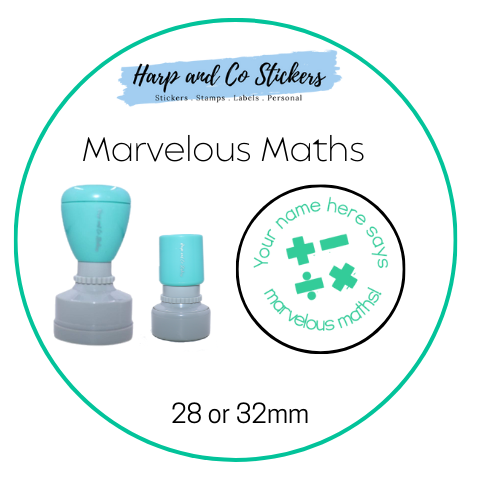 28 or 32mm Personalised Round Stamp - *Marvelous Maths* - Great for the classroom!