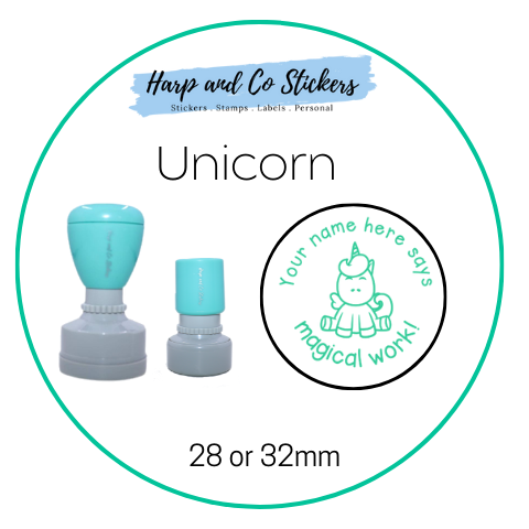 28 or 32mm Personalised Round Stamp - *Unicorn* - Great for the classroom!