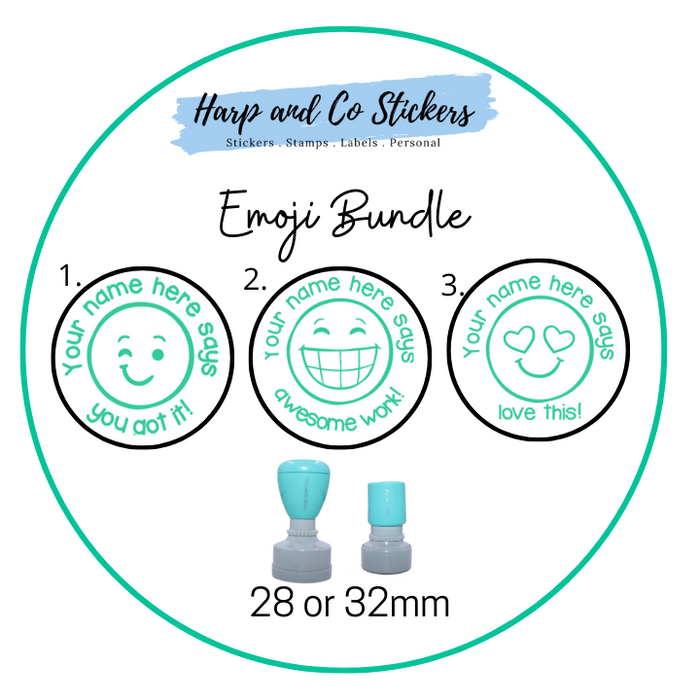 28 or 32mm Personalised Stamp Bundle - 3 Emoji stamps