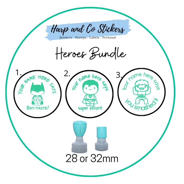 28 or 32mm Personalised Stamp Bundle - 3 Hero stamps