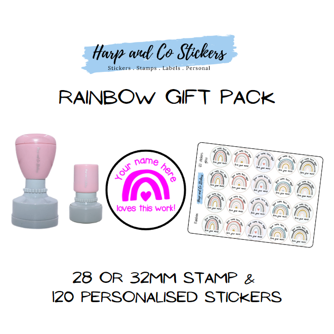 Gift Pack 28 or 32mm Stamp + 120 Stickers - Rainbow