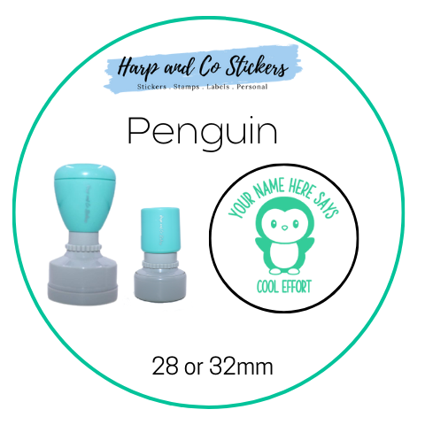28 or 32mm Personalised Round Stamp - Penguin