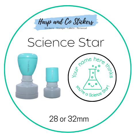 28 or 32mm Personalised Round Stamp - Science Star