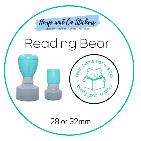 28 or 32mm Personalised Round Stamp - Reading Bear