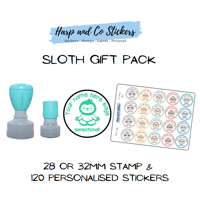 Gift Pack 28 or 32mm Stamp + 120 Stickers - Sloth