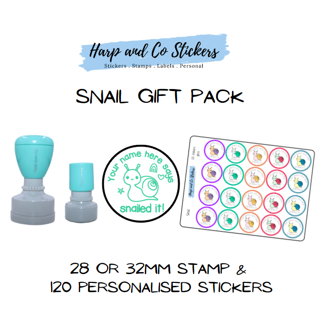 Gift Pack 28 or 32mm Stamp + 120 Stickers - Snail