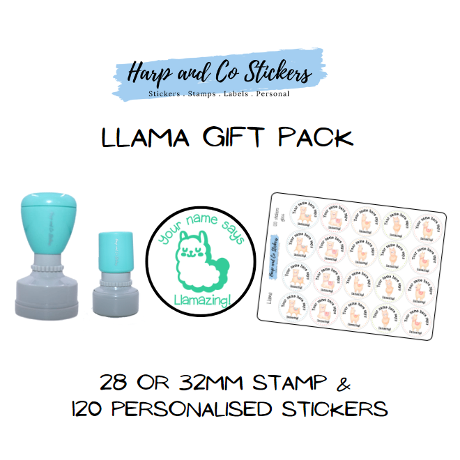 Gift Pack 28 or 32mm Stamp + 120 Stickers - Llama