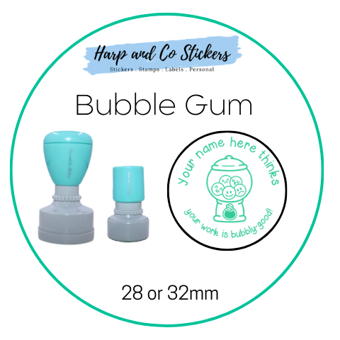 28 or 32mm Personalised Round Stamp - *Bubble Gum* - Great for the classroom!