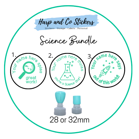 28 or 32mm Personalised Stamp Bundle - 3 Science stamps