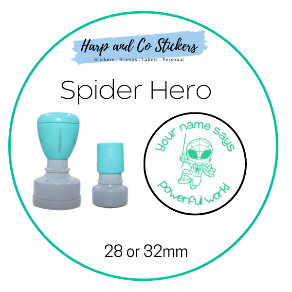 28 or 32mm Personalised Round Stamp - Spider Hero
