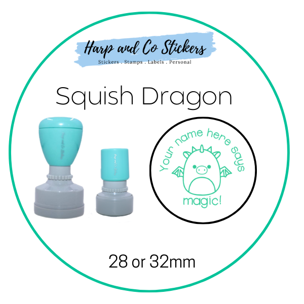 28 or 32mm Personalised Merit Stamp - Squish Dragon