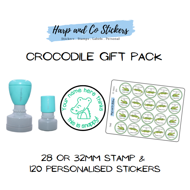 Gift Pack 28 or 32mm Stamp + 120 Stickers - Crocodile