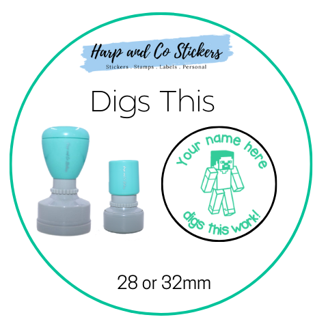 28 or 32mm Personalised Round Stamp - *Digs This* - Great for the classroom!