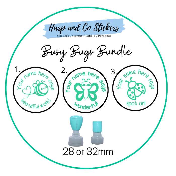 28 or 32mm Personalised Stamp Bundle - 3 Busy Bugs stamps