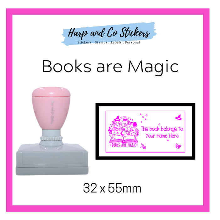 Personalised Rectangle 32 x 55mm stamp - Books are Magic
