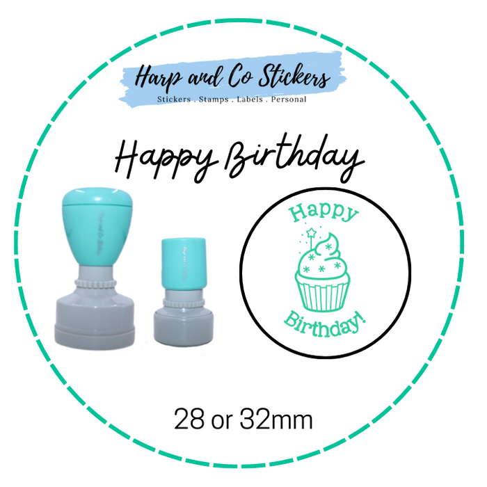 28 or 32mm Round Stamp - Happy Birthday