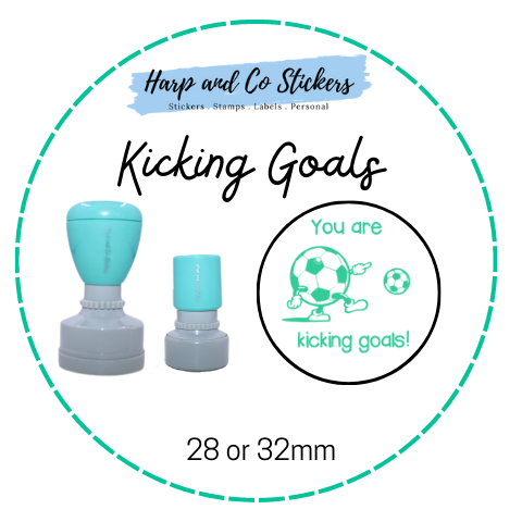 28 or 32mm Round Stamp - Kicking Goals
