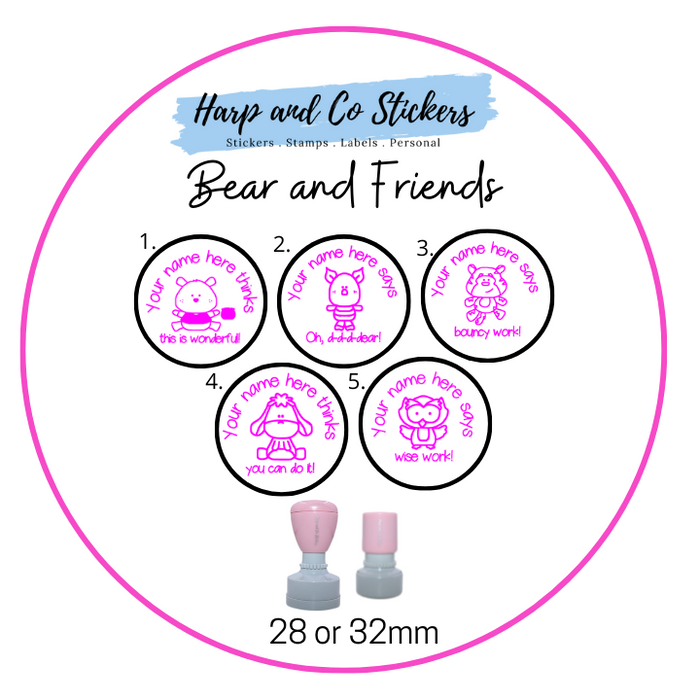 28 or 32mm Personalised Stamp Bundle - 5 Bear and Friends Stamps