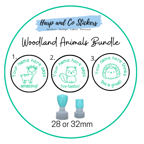 28 or 32mm Personalised Stamp Bundle - 3 Woodland Animals stamps