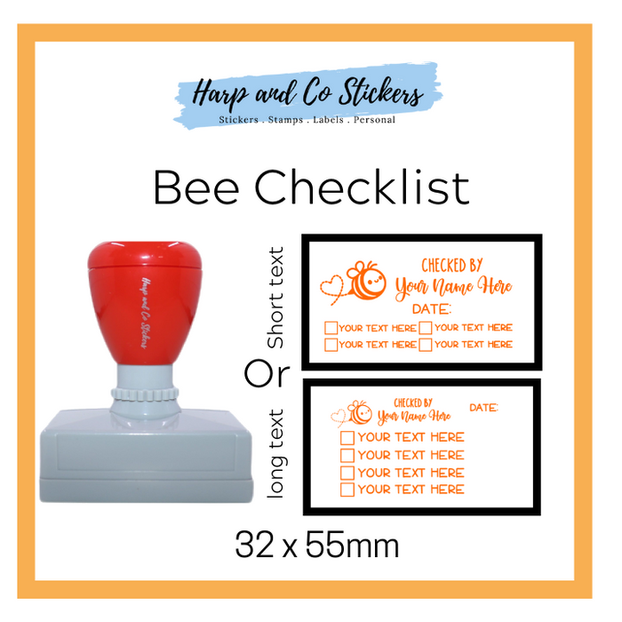 Editable 32 x 55mm - Bee - Personalised Checklist self inking stamp