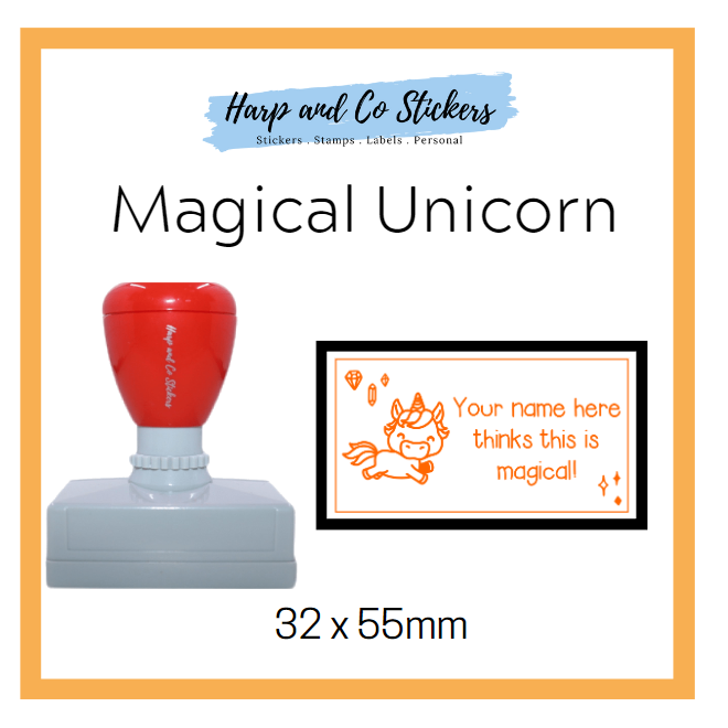 Personalised Rectangle 32 x 55mm stamp - Magical Unicorn