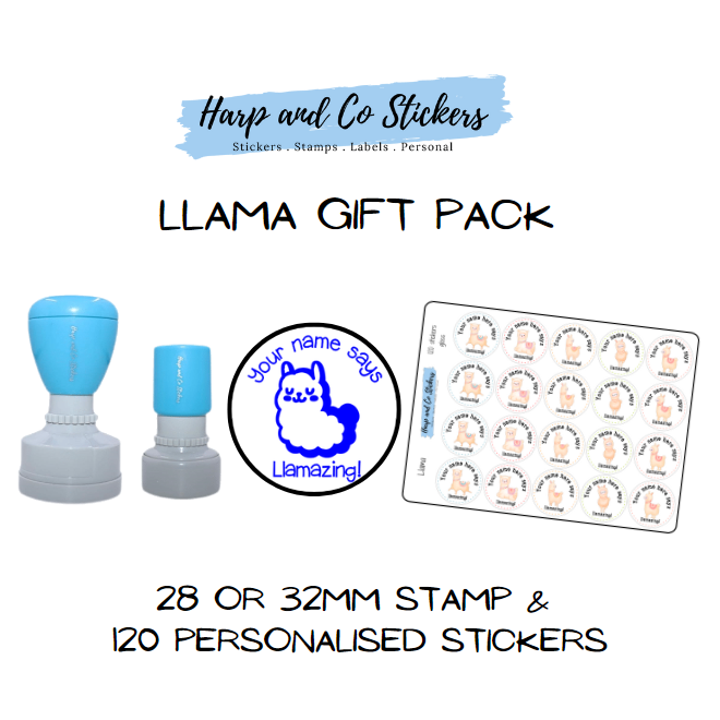 Gift Pack 28 or 32mm Stamp + 120 Stickers - Llama