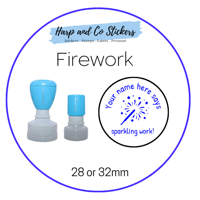 28 or 32mm Personalised Merit Stamp - *Firework* - Great for the classroom!