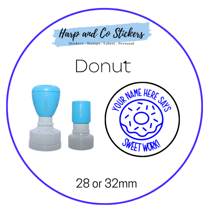 28 or 32mm Personalised Round Stamp - *Donut* - Great for the classroom!