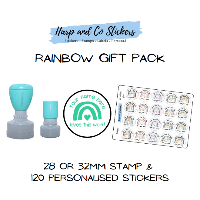 Gift Pack 28 or 32mm Stamp + 120 Stickers - Rainbow