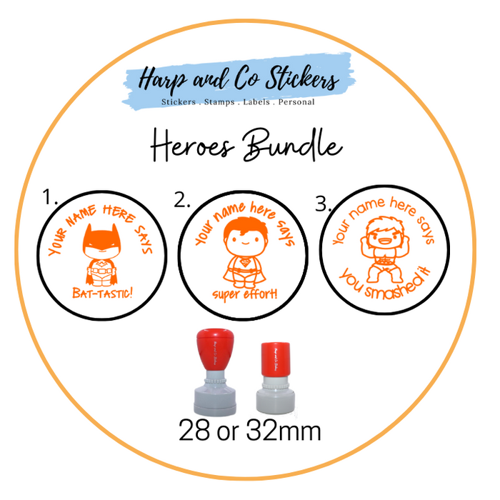28 or 32mm Personalised Stamp Bundle - 3 Hero stamps